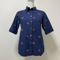 サニークラウズ　綿100% ブラウス　夏　ネイビー　トマト　可愛い　ナチュラルのサムネイル