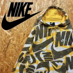送料無料 ナイキ 刺繍ロゴ 総柄 激レア ゆるだぼ00s スウェット パーカー