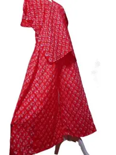 着物リメイク　長襦袢　セットアップ　シャツ　ワイドパンツ　モンペ　絞り