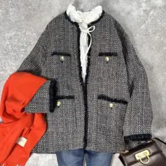 美品♪ グリーンレーベルリラクシング 金ボタン　ツイード　ノーカラージャケット