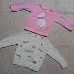100★ウサギ刺繍ピンクトレーナーとクリームトレーナーセット