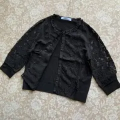 未使用品　ブルマリン　ケミカルレース×ニット　カーデガン38黒のサムネイル