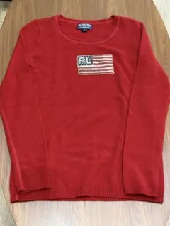 POLO JEANS CC 星条旗 薄手ニットセーター 赤 L