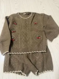 ブラウン　チェリー柄セットアップ　Lサイズ