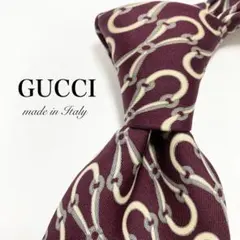【訳あり】GUCCI ベルト柄 ワインレッド ネクタイ イタリア製 お洒落