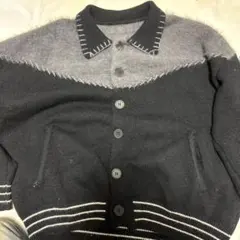 ネイビー グレー ボタン付きカーディガン