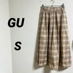 【GU ジーユー】タックフレアミディスカート ウエストゴム 楽ちん チェック S