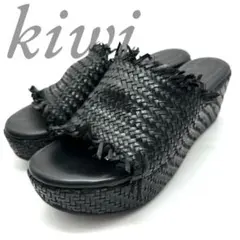 キィウイ サンダル 編み込み レザー ブラック ウェッジソール 厚底 レディースのサムネイル