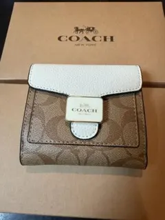 COACH三つ折り財布 ブラウン/ホワイト