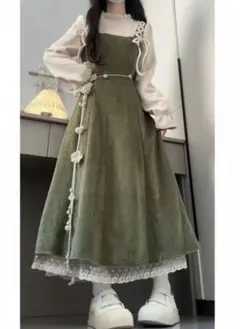 オリーブグリーン コーデュロイ キャミワンピース