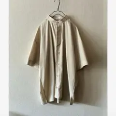 美品 THE RERACS 38 ポリエステルバンドカラー半袖シャツ ホワイト