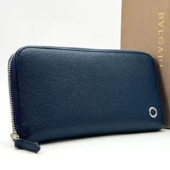 極美品✨ブルガリ マン サークルロゴ ジップウォレット ICチップ ネイビーのサムネイル