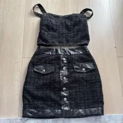 キャバドレス　ブラックツイード クロップトップ＆スカートセット