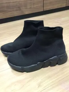 黒 ニット スリッポンブーツ 厚底