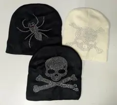 ニットキャップ 3点セット スカル柄 ドクロ スパイダー ビーニー キャップ