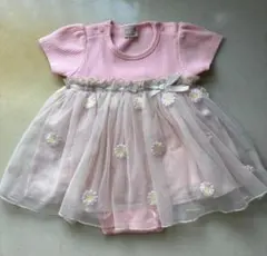 ピンク 花柄刺繍ロンパース