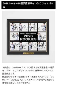 千葉ロッテマリーンズ ルーキー10選手直筆サイン入りフォトパネル　BBM ロッテのサムネイル