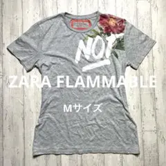 ZARA FLAMMABLE グレー 半袖Tシャツ M/40 花柄 ポルトガル製