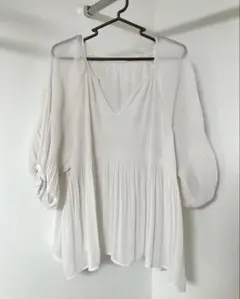 【キャミソールとセットで300円割引】七分袖ブラウス ホワイト シアー素材