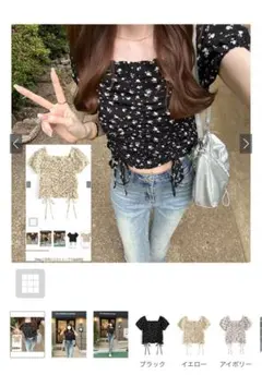 2Way 小花柄ドロストトップス pa059