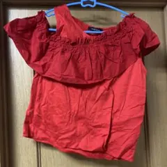 ROSE BUD レッド フリル オフショルダー トップスのサムネイル