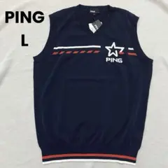 【PING】メンズ ニットベスト ネイビー L