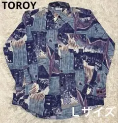 TOROY トロイ　街並みプリント長袖シャツ　アーム太　Lサイズのサムネイル