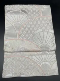 高級　洒落帯　袋帯　♢ 正絹　青海波　銀糸　亀甲　R398