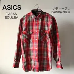 ASICS 赤 チェック レディースL 長袖シャツのサムネイル