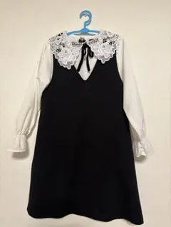 green label relaxing ポンチレース襟付き黒ワンピース