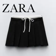 ZARA コントラストウエスト　バンド付きスコート　ミニスカート　パンツ　黒