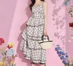 M me eme Halter check slit long onepiece - メルカリ