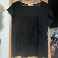 美品　OFUON 黒フレンチスリーブカットソー裏地付き　お墓参りやお通夜にも対応のサムネイル