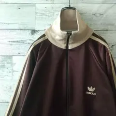 人気カラー☆アディダス 刺繍 デサント製 トラックジャケット ブラウン×ベージュ