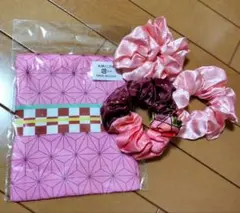 鬼滅の刃モチーフ　竈門禰豆子　和柄シュシュ　ミニ巾着　４点セット