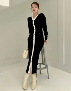 フロントボタンリブニットワンピース SNIDEL