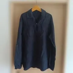 昔の無印良品 XL リネン プルオーバーシャツ 濃紺のサムネイル