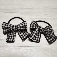 リボン キッズ ヘアゴム 千鳥格子