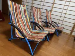 【まりもす】LOGOS あぐらチェアプラス　オレンジストライプ　2脚セット まりもす】LOGOS あぐらチェアプラス オレンジストライプ 2脚