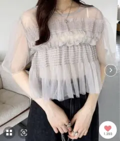 チュールシャーリングショートスリーブプルオーバー