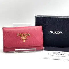 PRADA プラダ サフィアーノ 6連キーケース レザー リボン ピンクA988