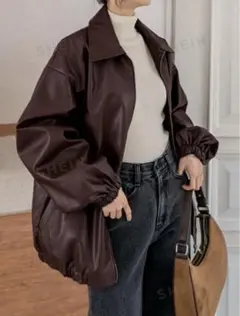 SHEIN PUレザージャケット Dazy ブラウン　XL