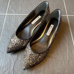 DIANA ブラックグリッターフラットシューズ 22.5cm