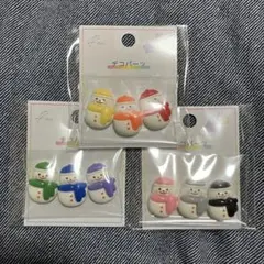 キャンドゥ デコパーツ スノーマン 赤黄橙 緑青紫 桃白黒 雪だるま 3点セット