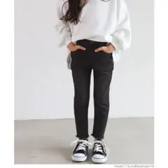 coca 裾フリンジデニムスキニー　ブラックデニムパンツ