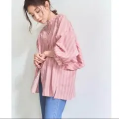 titivateピンク ストライプ 長袖 シャツ