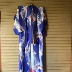 青色 花柄 小紋 着物のサムネイル