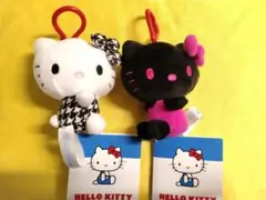 千鳥格子キティ ブラックキティ カラビナ付きマスコット