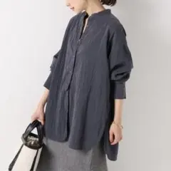IENA Si/Ny バンドカラーSH シルク ナイロン ロングシャツ M