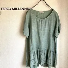 TERZO MILLENNIO リネン Tシャツ 【L 】ミントグリーンベージュ